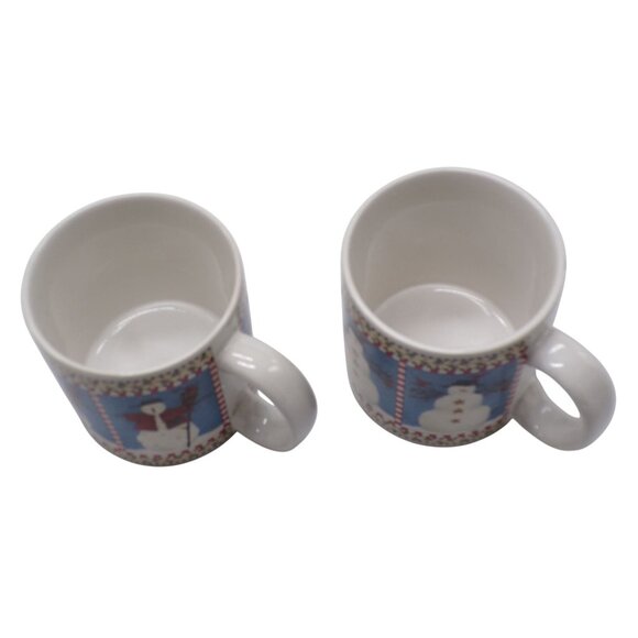 Sakura Debbie Mumm 1997 SNOWMAN Blue & White Winter Scene (2) Stoneware Mugs - Picture 6 of 7